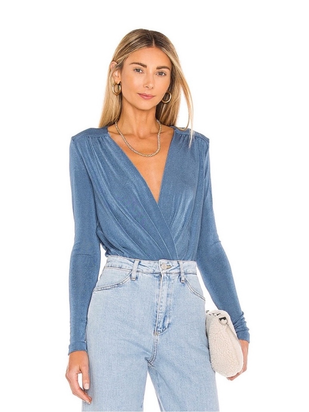 Free People Turnt Bodysuit Copenhagen Blue XS Wrap Long Sleeve Going Out NWOT